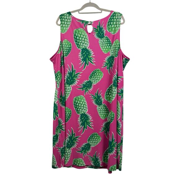 C Wonder New Pink Green Pineapple Shift Dress 2X Beach Stretch Summer Tropical - Picture 10 of 11